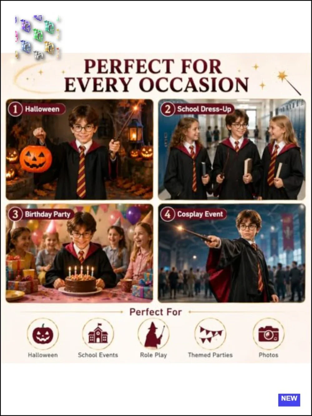 Wizard Costume Accessories Set with Robe, Magic Wand for Kids Adults Halloween